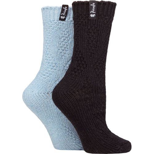 Ladies 2 Pair Classic Fashion Boot Socks Diamond Light Blue / Black UK 4-8 - Pringle - Modalova