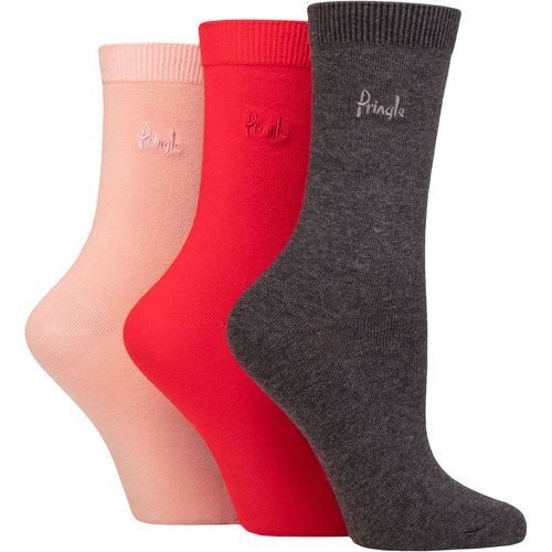 Ladies 3 Pair Tiffany Plain Trouser Socks Light Pink / Red / Charcoal UK 4-8 - Pringle - Modalova