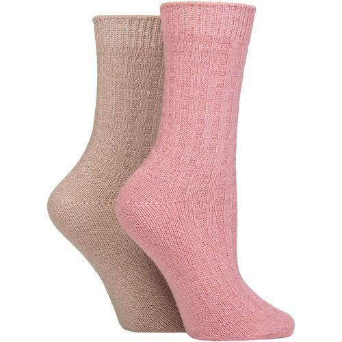 Ladies 2 Pack Cashmere and Merino Wool Blend Luxury Socks Basket Knit Light Brown / 4-8 - Pringle - Modalova