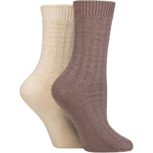 Ladies 2 Pack Cashmere and Merino Wool Blend Luxury Socks Basket Knit Light Beige / Taupe 4-8 - Pringle - Modalova