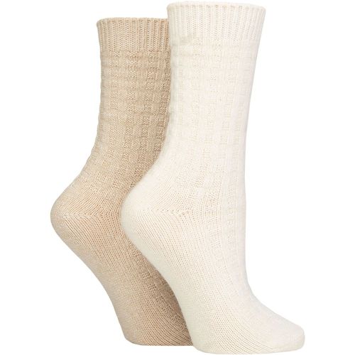 Ladies 2 Pack Cashmere and Merino Wool Blend Luxury Socks Basket Knit Snow / Beige 4-8 - Pringle - Modalova