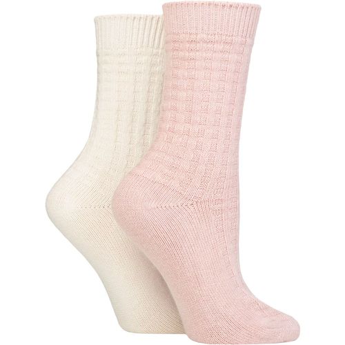 Women's 2 Pair Cashmere Blend Luxury Socks Basket Knit Rose / Snow 4-8 Ladies - Pringle - Modalova