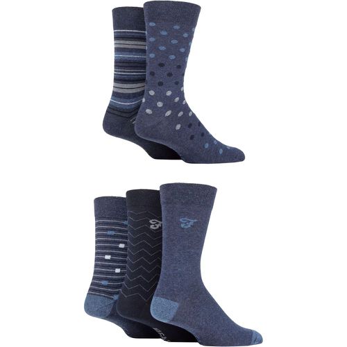 Mens 5 Pair Patterned Striped and Argyle Cotton Socks Pattern Denim 6-11 Mens - Farah - Modalova