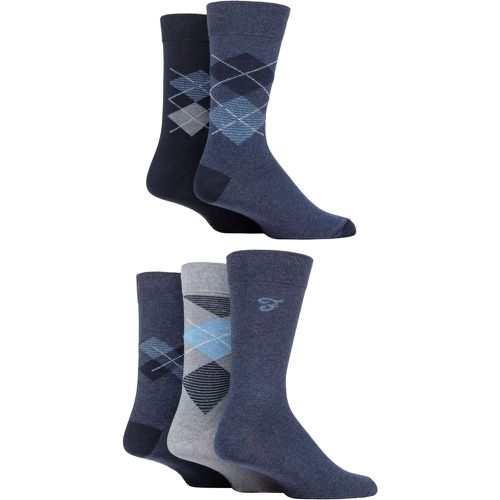Mens 5 Pair Patterned Striped and Argyle Cotton Socks Argyle Denim 6-11 Mens - Farah - Modalova