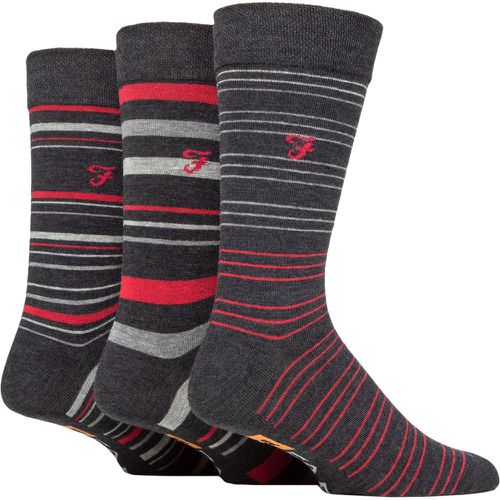 Mens 3 Pair Argyle, Patterned and Striped Cotton Socks Charcoal / Berry Stripe 6-11 Mens - Farah - Modalova