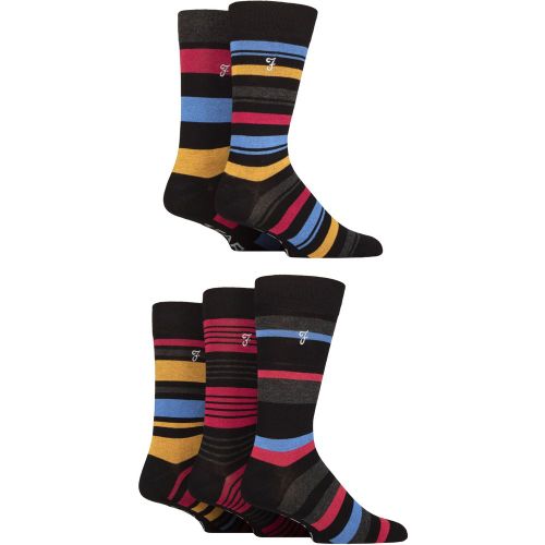 Mens 5 Pair Plain, Striped and Patterned Everyday Bamboo Socks Striped Black / Crimson / Charcoal 6-11 - Farah - Modalova