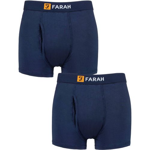 Mens 2 Pack Classic Striped and Plain Bamboo Keyhole Trunks Navy XL - Farah - Modalova