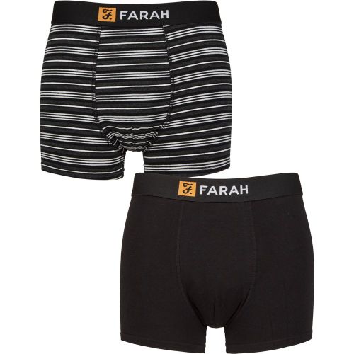 Mens 2 Pack Farah Plain and Striped Cotton Classic Fitted Trunks Fine Stripe / Charcoal XXL - SockShop - Modalova