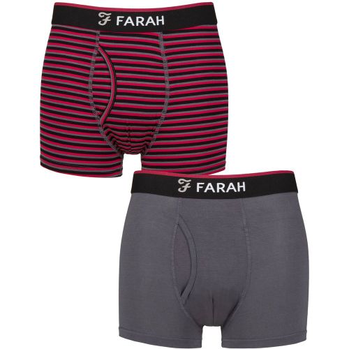 Mens 2 Pair Plain and Stripe Bamboo Keyhole Trunks Stripe Charcoal / Berry XL - Farah - Modalova