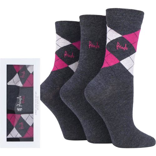 Women's 3 Pair Gift Boxed Louise Plain and Argyle Cotton Socks 4-8 Ladies - Pringle - Modalova