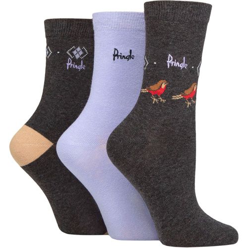 Ladies 3 Pair Christmas Robin Cotton Socks with Gift Tag 4-8 Ladies - Pringle - Modalova