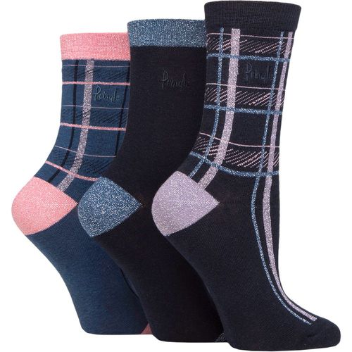 Ladies 3 Pair Tartan Cotton Lurex Socks with Gift Tag Navy 4-8 Ladies - Pringle - Modalova
