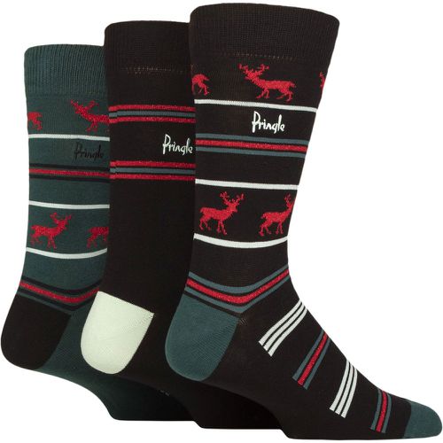 Mens 3 Pair Christmas Patterned Cotton Socks Deer and Stripes 7-11 - Pringle - Modalova