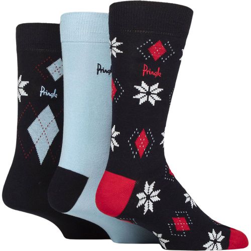Mens 3 Pair Christmas Patterned Cotton Socks Snowflake Navy 7-11 - Pringle - Modalova