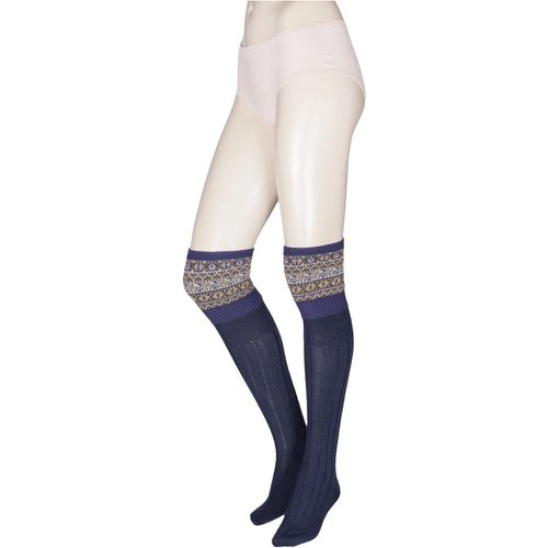 Pair Navy UK Made Fairisle Merino Wool Shooting Knee High Socks Ladies 4-7 Ladies - HJ Hall - Modalova