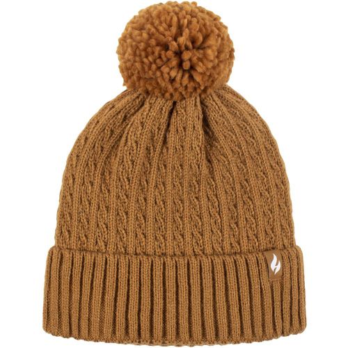 Ladies 1 Pack Ellery Cable Turnover Cuff Pom Pom Hat Mustard One Size - Heat Holders - Modalova