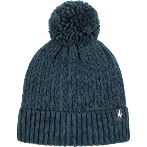 Women's 1 Pack Ellery Cable Turnover Cuff Pom Pom Hat Teal One Size - Heat Holders - Modalova