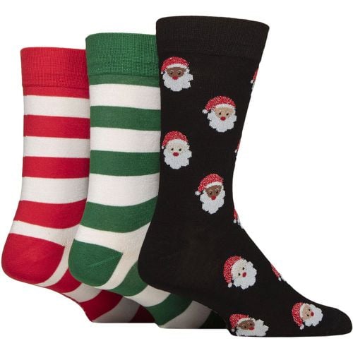 Mens 3 Pair Wildfeet Bamboo Christmas Patterned Socks with Gift Tag Santa Face & Stripes 7-11 Mens - SockShop - Modalova