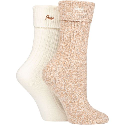 Women's 2 Pair Super Soft Turn Over Top Polyester Boot Socks Taupe / Cream 4-8 Ladies - Jeep - Modalova