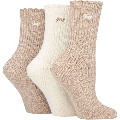 Women's 3 Pair Bamboo Scalloped Top Socks Taupe / Cream 4-8 Ladies - Jeep - Modalova