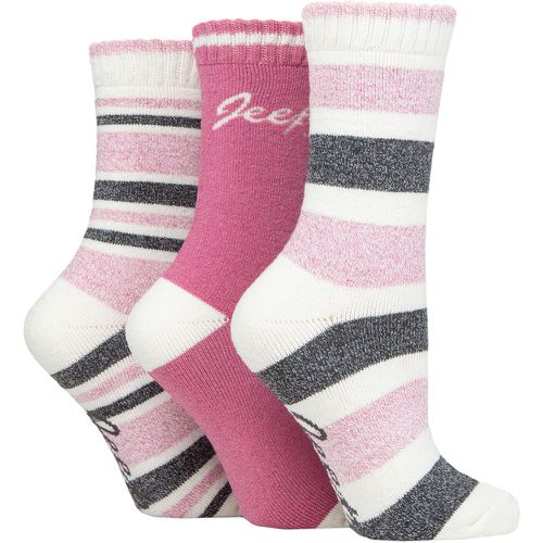 Women's 3 Pair Performance Full Cushion Striped Boot Socks Rose / Cerise / Cream 4-8 Ladies - Jeep - Modalova