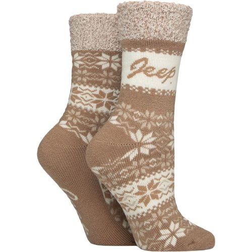 Women's 2 Pair Jeep Fairisle Thermal Soft Top Boot Socks Fawn / Ecru 4-8 - SockShop - Modalova