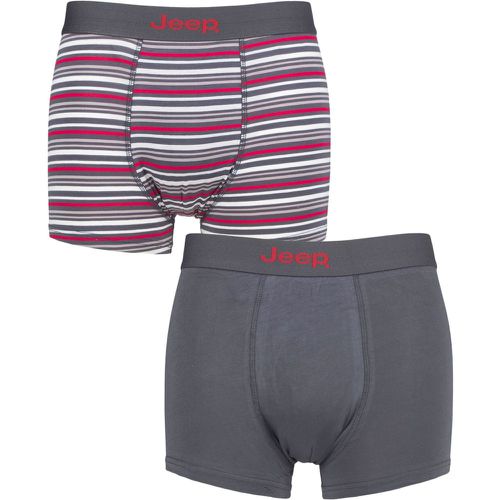 Mens 2 Pack Plain and Fine Striped Fitted Bamboo Trunks Charcoal / Berry Small - Jeep - Modalova