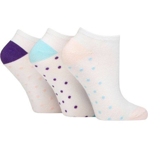 Ladies 3 Pair Plain, Patterned and Contrast Heel Bamboo Trainer Socks Spotty Sole Pink / Blue 4-8 - Wildfeet - Modalova