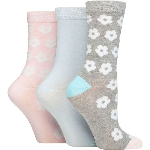 Ladies 3 Pair SOCKSHOP Patterned Bamboo Socks Flowers Grey / Pink / Blue 4-8 - Wildfeet - Modalova