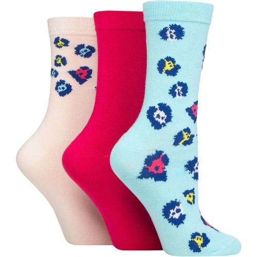 Ladies 3 Pair SOCKSHOP Patterned Bamboo Socks Animal Blue / Pinks 4-8 - Wildfeet - Modalova