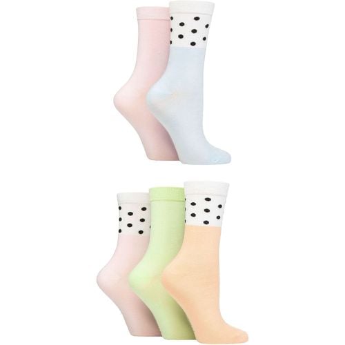 Ladies 5 Pair SOCKSHOP Patterned Bamboo Socks Spots Blue / Pink / Peach 4-8 - Wildfeet - Modalova
