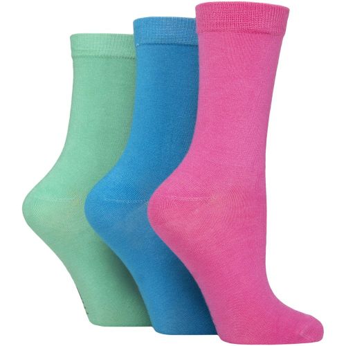 Women's 3 Pair Plain Bamboo Socks Pink / Blue / Green 4-8 - Wildfeet - Modalova