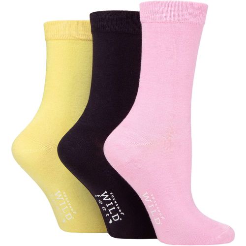 Ladies 3 Pair Wildfeet Plain Bamboo Socks Yellow / Black / Pink 4-8 Ladies - Wild Feet - Modalova