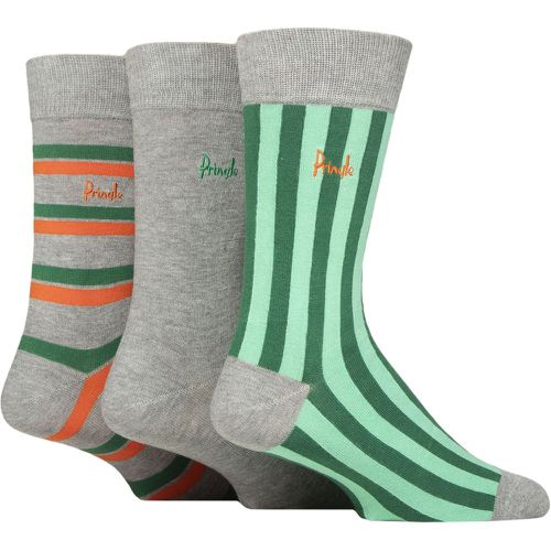 Mens 3 Pair Patterned Bamboo Socks Vertical Stripes Grey / Green 7-11 - Pringle - Modalova