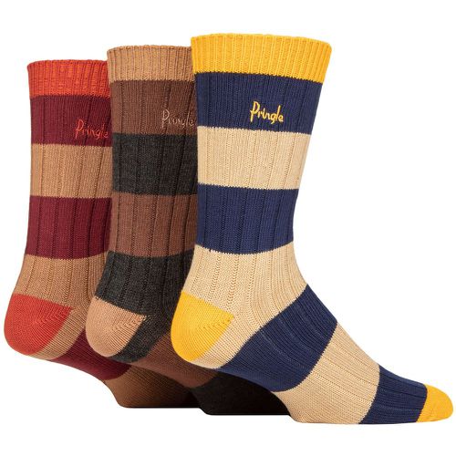 Mens 3 Pair Bamboo Leisure Socks Stripes Navy / Beige 7-11 - Pringle - Modalova