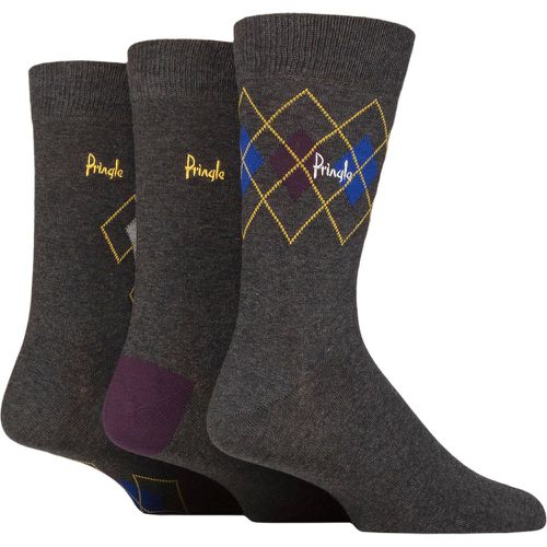 Mens 3 Pair Cotton and Recycled Polyester Patterned Socks Argyle Charcoal / Blue / Purple 7-11 - Pringle - Modalova