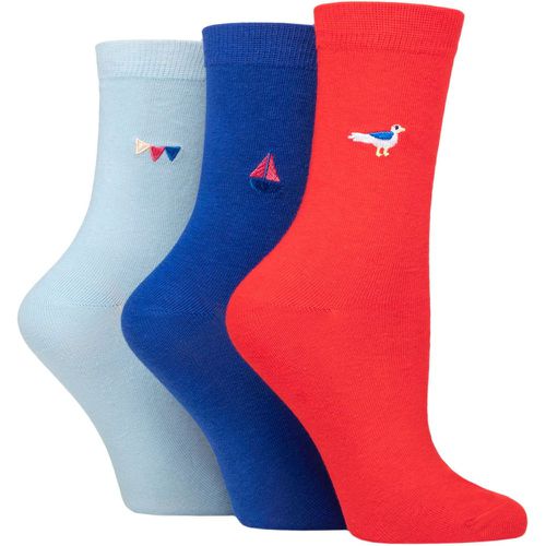 Women's 3 Pair SOCKSHOP Wildfeet Embroidered Socks Bird / Boat / Flags 4-8 Ladies - Wild Feet - Modalova