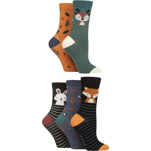 Women's 5 Pair Plain, Patterned and Striped Bamboo Socks Woodland Animals 4-8 - SockShop - Modalova