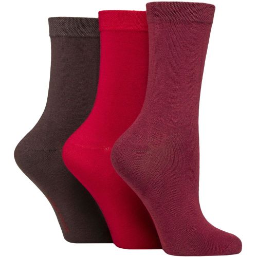 Women's 3 Pair Patterned Plain and Striped Bamboo Socks Plain Red / Burgundy / Chocolate 4-8 - SockShop - Modalova