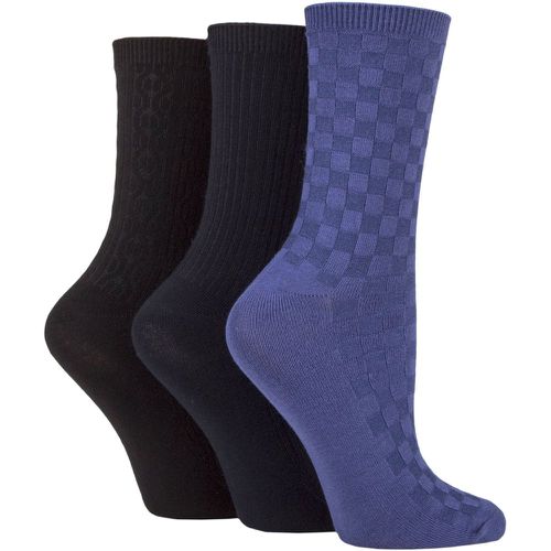 Ladies 3 Pair Patterned Plain and Striped Bamboo Socks Black / Navy / Denim Textured 4-8 Ladies - SockShop - Modalova