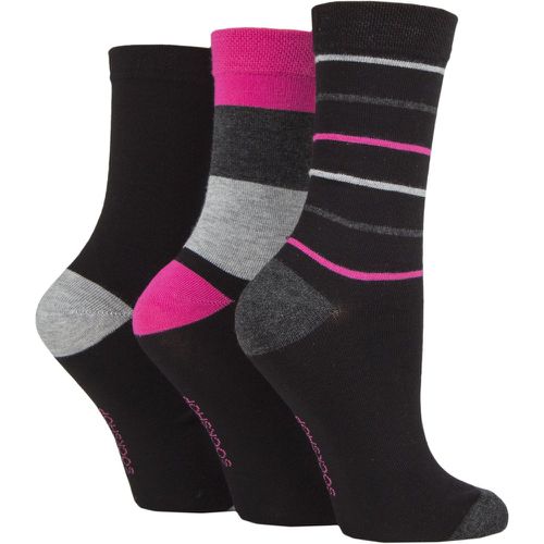 Women's 3 Pair Patterned Plain and Striped Bamboo Socks Black / Grey / Pink Striped 4-8 Ladies - SockShop - Modalova