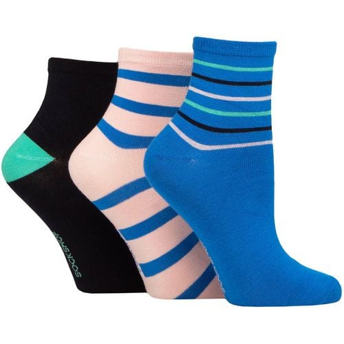 Women's 3 Pair Plain and Patterned Bamboo Ankle Socks Fresh Brights Striped 4-8 Ladies - SockShop - Modalova