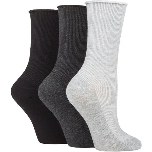 Ladies 3 Pair Patterned Plain and Striped Bamboo Socks Black / Charcoal / Silver Grey Ribbed 4-8 Ladies - SockShop - Modalova