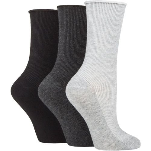 Women's 3 Pair Patterned Plain and Striped Bamboo Socks Black / Charcoal / Silver Grey Ribbed 4-8 Ladies - SockShop - Modalova