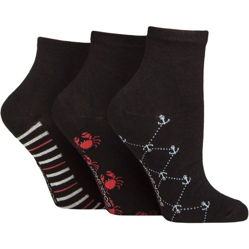 Women's 3 Pair Plain and Patterned Bamboo Ankle Socks Patterned Sole Black / Nautical 4-8 - SockShop - Modalova