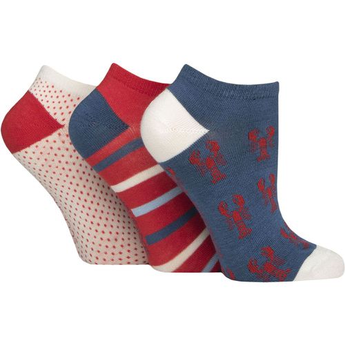 Women's 3 Pair Bamboo Trainer Socks with Smooth Toe Seams Nautical Patterned 4-8 - SockShop - Modalova