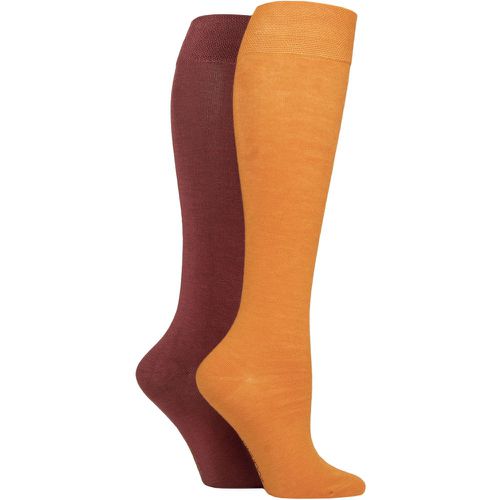 Ladies 2 Pair Plain and Patterned Bamboo Knee High Socks with Smooth Toe Seams Marmalade 4-8 - SockShop - Modalova