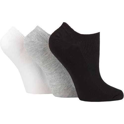 Women's 3 Pair Patterned, Striped, Plain, Ribbed and Mesh Bamboo Trainer Socks Black / White / Grey Ribbed 4-8 Ladies - SockShop - Modalova