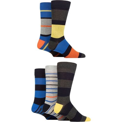 Mens 5 Pair Plain, Striped and Patterned Bamboo Socks Striped Navy Bright 7-11 - SockShop - Modalova