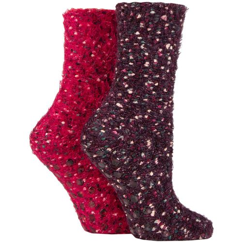 Women's 2 Pair Popcorn Feather Slipper Socks with Grip Velvet Rose 4-8 Ladies - SockShop - Modalova